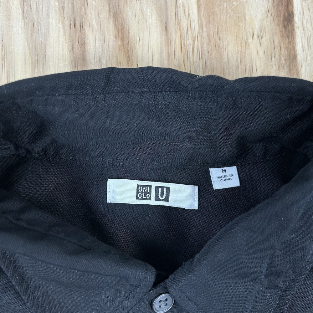 Uniqlo Men's Medium Black Oversized Heavyweight Lyocell Long Sleeve Button Shirt - Picture 3 of 10